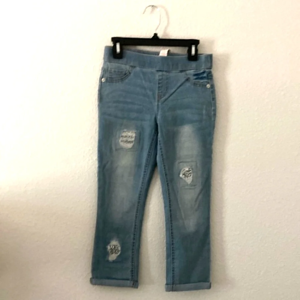 Justice Light Blue Distressed Girls Cropped Jeans
